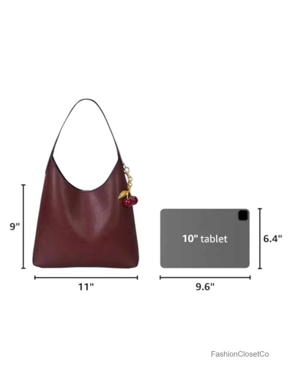 Faux Suede Hobo Bag Vegan Leather Shoulder Bag with Cherry Charm Slouchy Tote